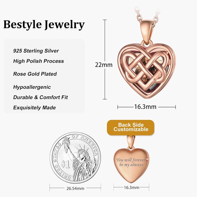Bestyle Sterling Silver Heart Locket Necklace for Women, Dainty Cute Small Heart Locket Pendant in Gold/Rose Gold/Silver, Love Statement Jewelry Gift for Mother Wife - Image 5